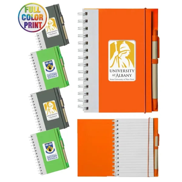 Union Printed Eco Spiral Notebook w/Matching Pen- Full Color