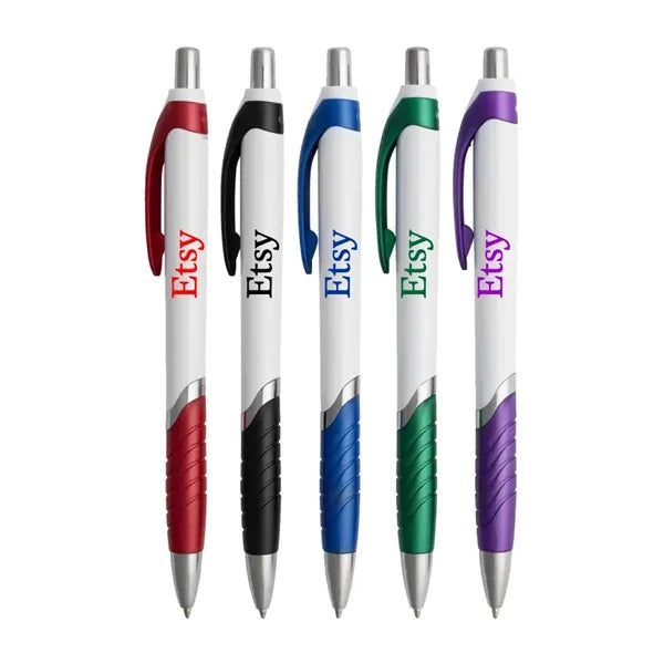 Union Printed - Succor - White Barrels Clicker Pen with Grip