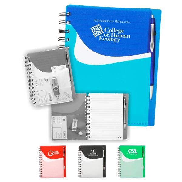Union Printed, Two Tone Wave Notebook W/ Sliding Pocket