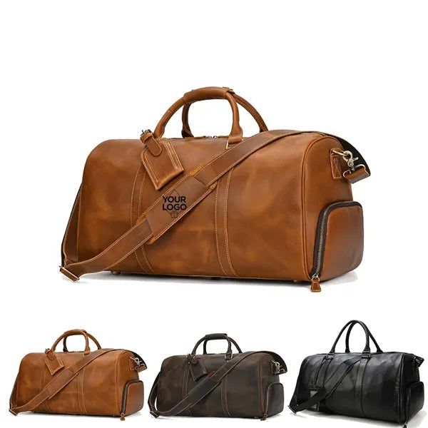 21.7in Leather Travel Duffle Bag with Shoe Pouch