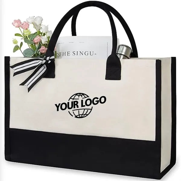 Personalized Initial Canvas Beach Tote Bag
