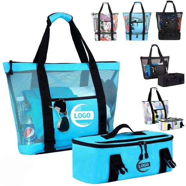 3-in-1 Mesh Beach Tote Bag with Insulated Picnic Cooler