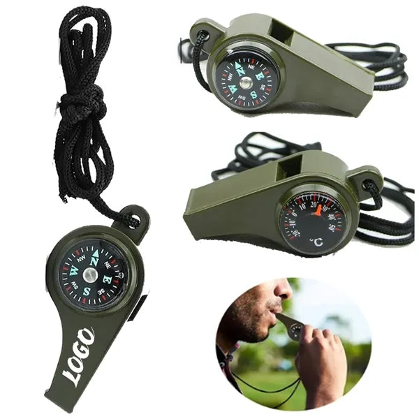 3 in 1 Emergency Whistle with Survival Compass Thermometer