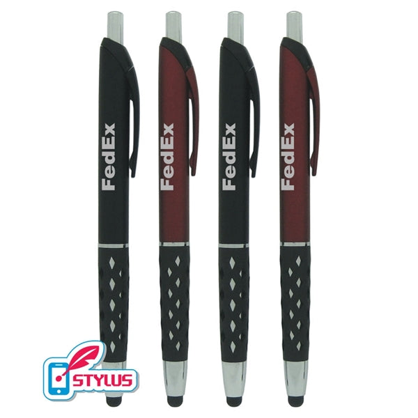 Colored "Window-Grip" Stylus Click Pen with Silver Trim