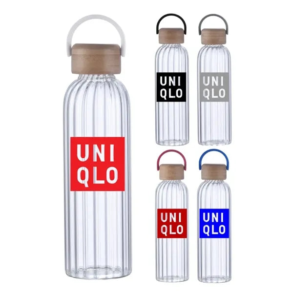 Union Printed - 21 Oz. Glass Bottle Bamboo Lid w/ Easy Carry