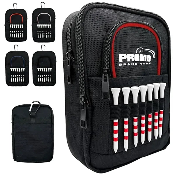 Golf Accessory Storage Pouch with Tee Slots and Carabiner