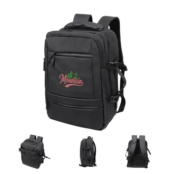 Carry On PU Leather Travel Laptop Backpack W/ Charging Port