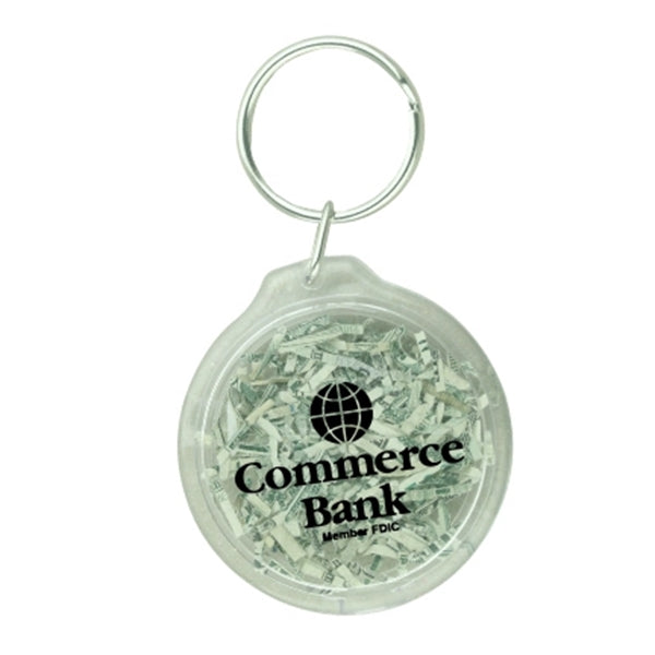USA Made, Round Shaped Key Tag filled with Shredded Genuine