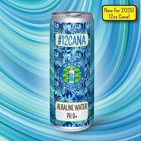 12oz. PH 9+ Alkaline Water in slim recyclable aluminum can