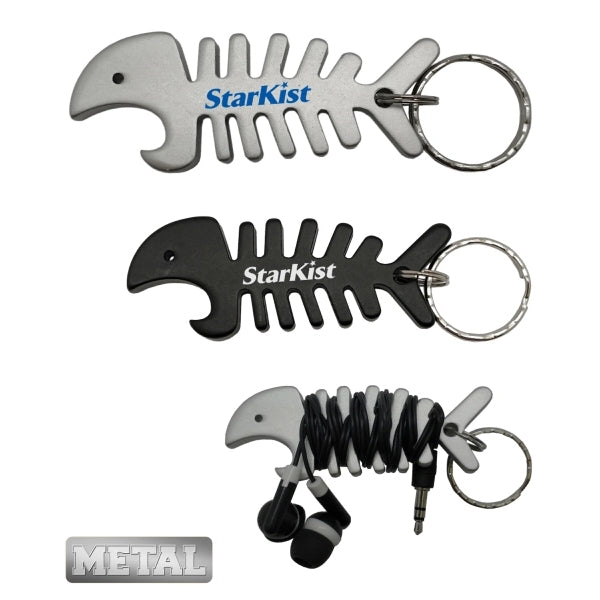Aluminum Fish Bone Bottle Opener with Ear Bud Wrap