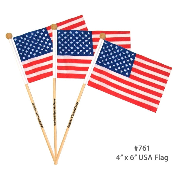4" x 6" Hand Held USA Flag With 10" Wooden Pole