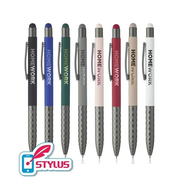 Union Printed - Geometric Aluminum BallPoint Pens w/ Stylus