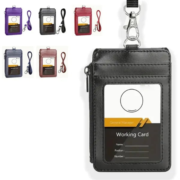 PU Card Holder Leather ID Badge Business Wallet Office Work