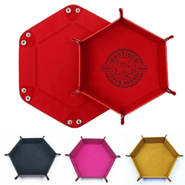 PU Leather Hexagonal Dice Tray Foldable For Tabletop Games
