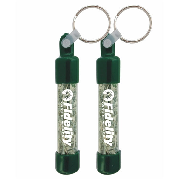 Recycled Cylinder Key Chain filled Shredded Genuine Currency