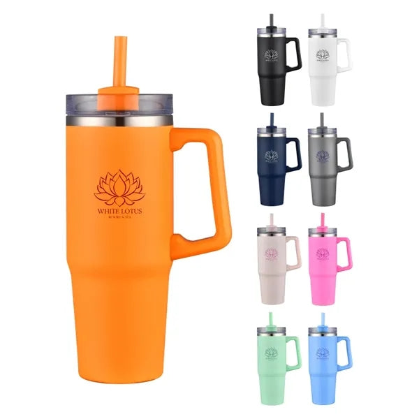 Union Printed - 30 Oz. SS Travel Mug w/ Handle and Straw
