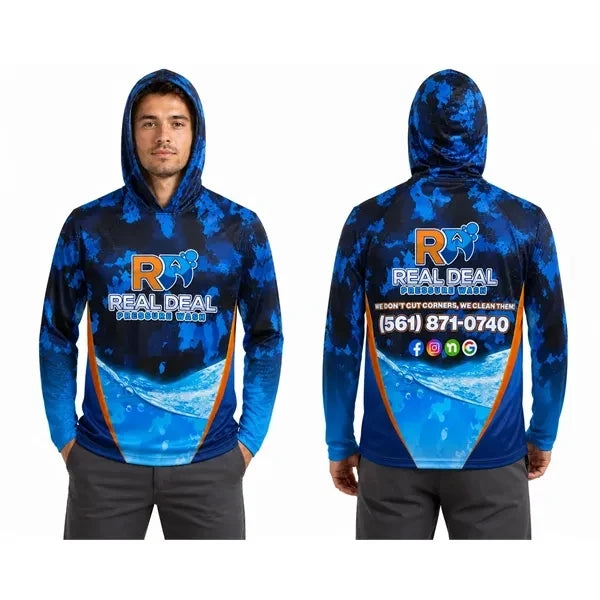 Cut and Sew Dye Sublimated Long Sleeve Hooded Shirt