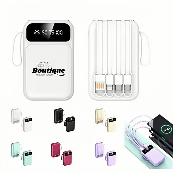 Portable 20000mAh Power Bank With Flashlight And Cables