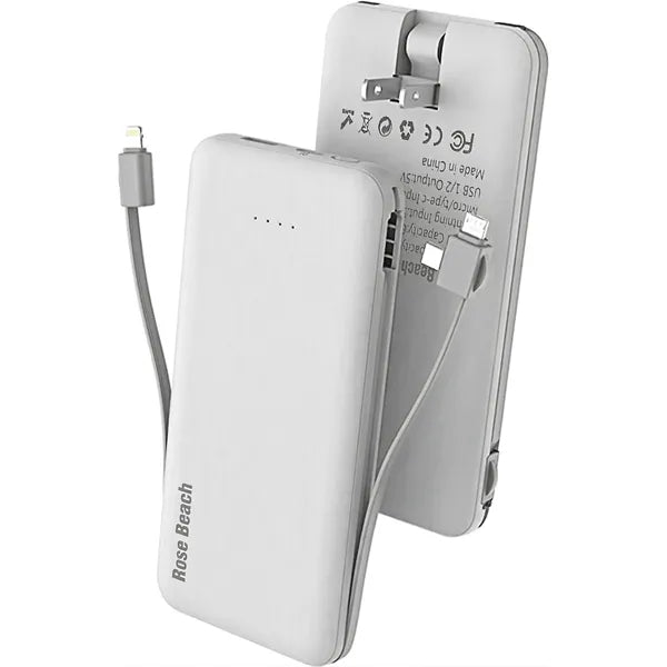 10000 mAh Power Bank with Built-in Cables