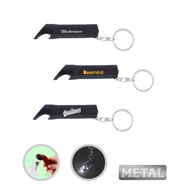 Metal Bottle Opener w/LED Flashlight Keychain