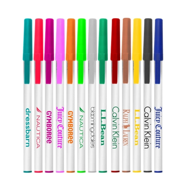 White Stick Pens w/ Colored Caps