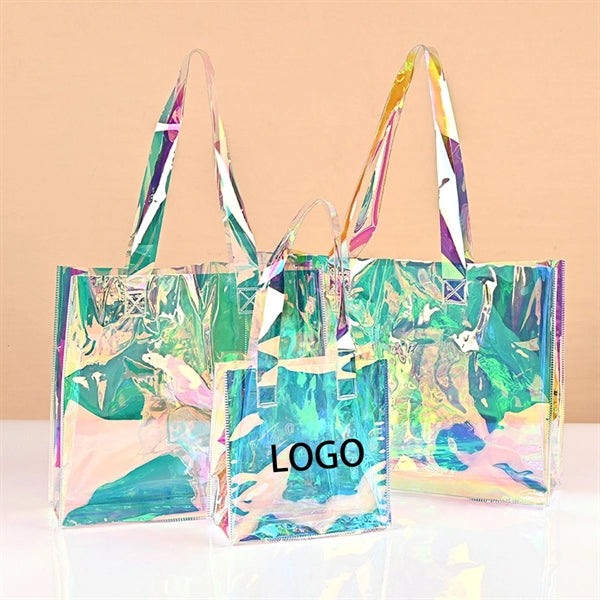 Laser Iridescent Pvc Clear Tote Bag 14"X4"X12"