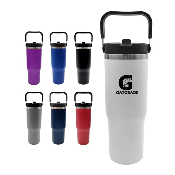 30oz. Stainless Steel Insulated Mug w/ Handle & Straw