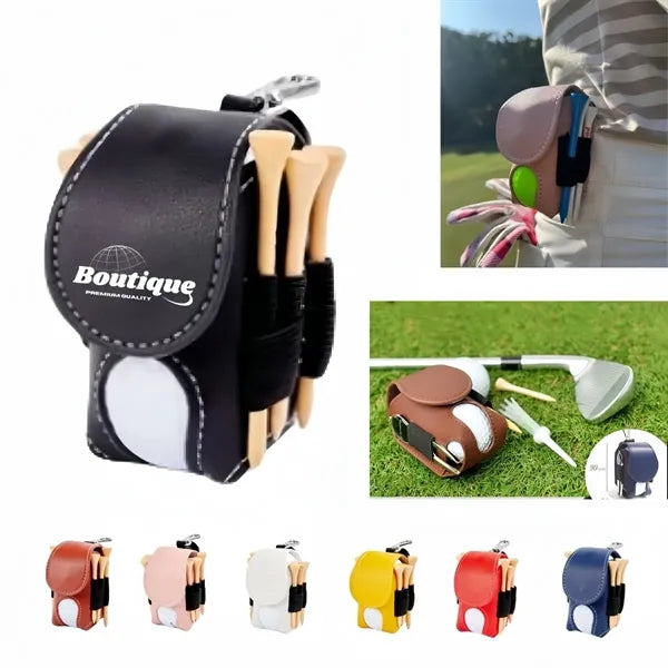 PU Leather Golf Ball Bag With Tee Organizer Carabiner Clip