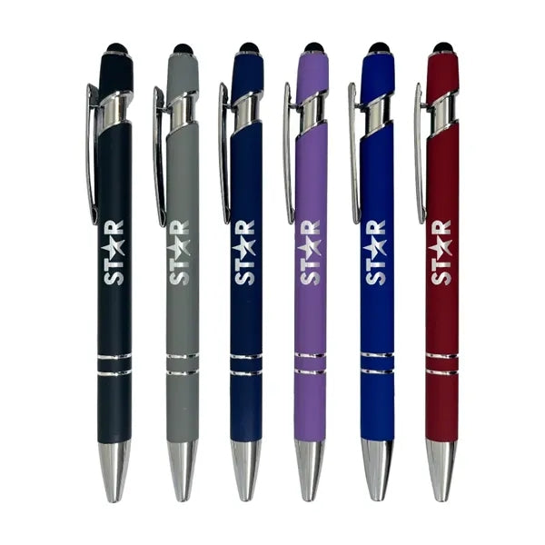 Soft Rubber Finish Click Metal Ballpoint Stylus Pen