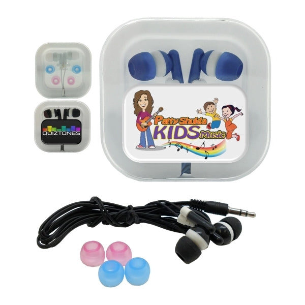 Earphones with Case & Interchangeable Earbud - Full Color