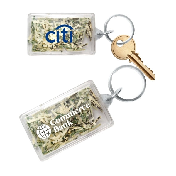 USA Made, Rectangle Key Tag filled with Genuine US Currency