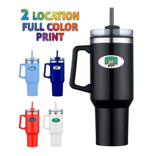 40 oz Inner Plastic Travel Mug w/ Handle and Straw
