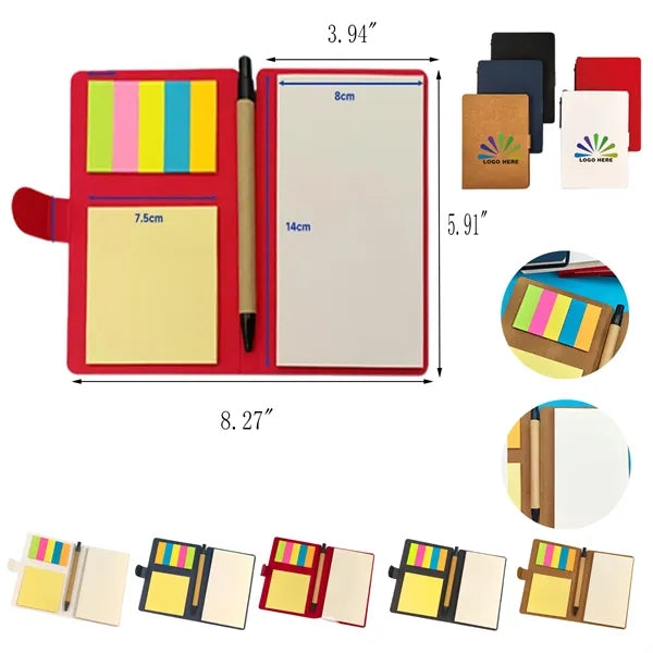 Kraft Paper Notebook And Sticky Notes Set With Pen