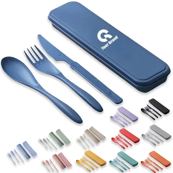 In Stock Wheat Straw Knife Fork Spoon Tableware Set Outdoor