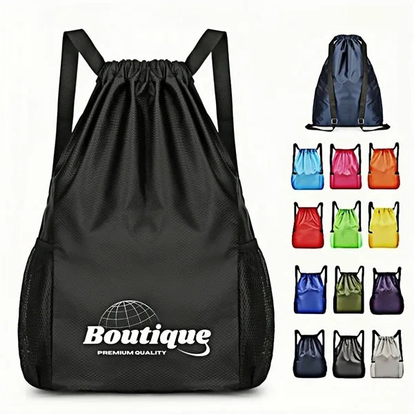 Drawstring Sports Backpack With Mesh Sides And Dual Straps