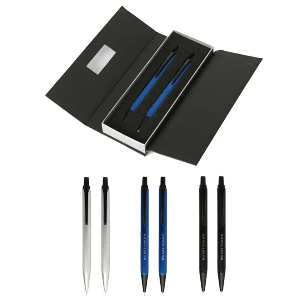 Union Printed - Triangle Metal Barrel Pen & Pencil Set Box