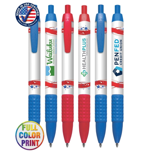 Union Printed, Certified USA Made "Patriotic" Click Grip Pen