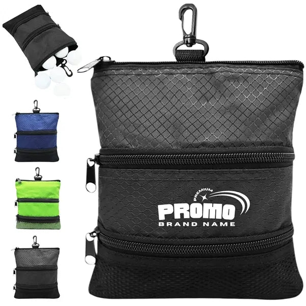Golf Accessory Pouch with Carabiner and Zipper Pockets