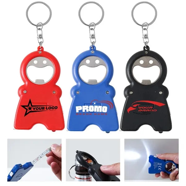 4 In 1 Keychain W/ Bottle Opener LED Light Measuring Tape