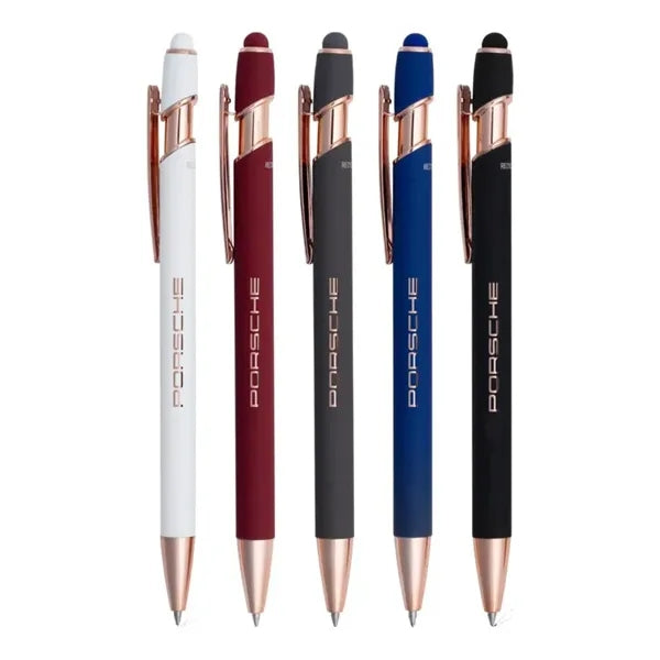Satin Soft Stylus Gel Click Pen w/ Rose Gold trim