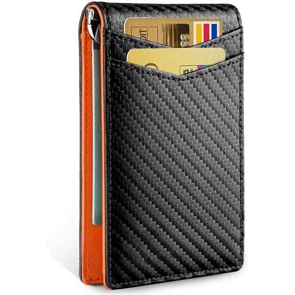 Slim Rfid Blocking Leather Wallet For Men With Money Clip