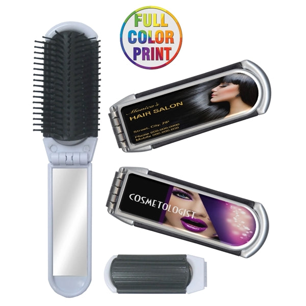 Folding Hair Brush & Mirror Set - Full Color