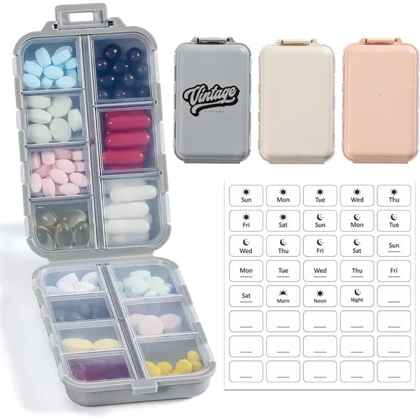 14 GRIDS Travel Pill Organizer Box with Labels