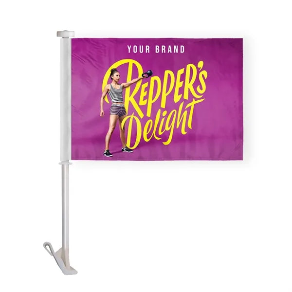 Premium Custom Digital Car Flag, 19" stiff pole - 10.5"x15"