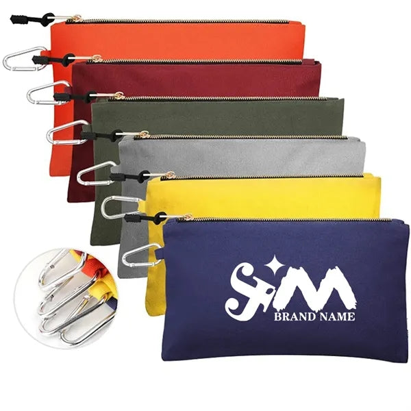 Utility Canvas Tool Pouch Zipper Bags With Carabiner