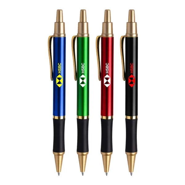 Union Printed - Gold Silvio Click Pen with Black Rubber Grip