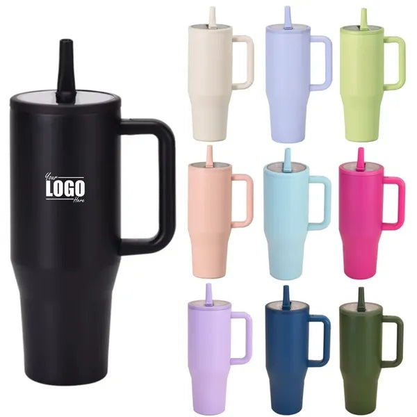 40oz Stainless Steel Tumbler With Handle & Straw