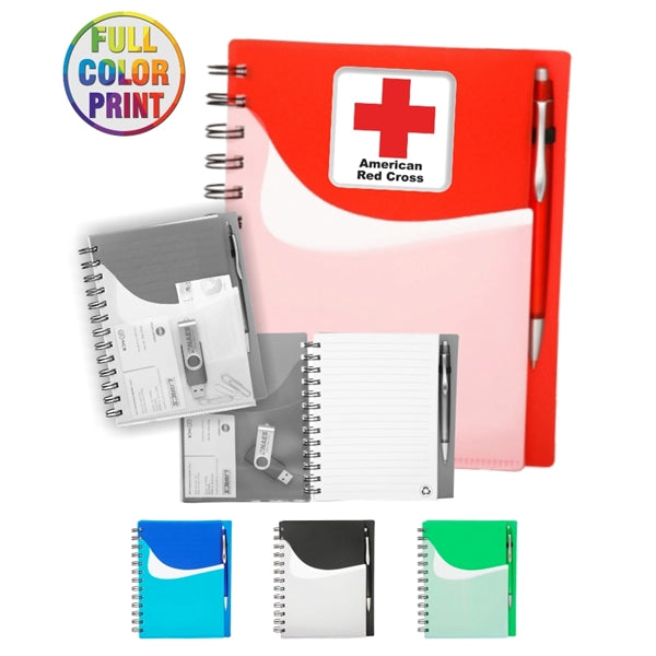 Union Printed, Two Tone Wave Notebook W/ Sliding Pocket-Full