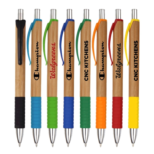 Eco Friendly - Click Action Pen - Bamboo Barrels with Grip