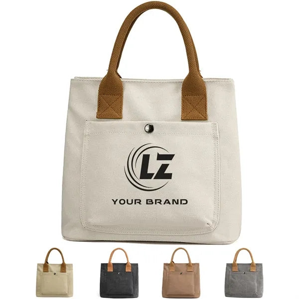 Commute Canvas Tote Bag with Exterior Pocket for Daily Use